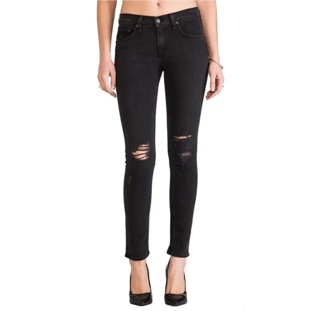Rag & Bone Skinny Stretch Distressed Jeans - Black